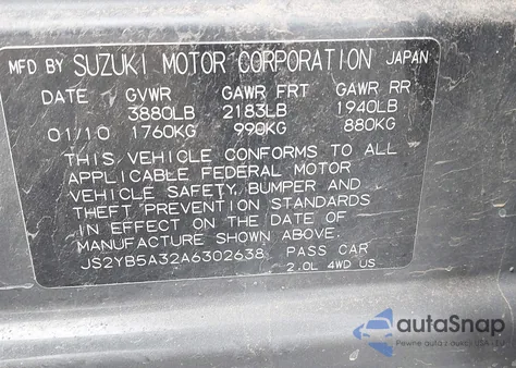2010 Suzuki Sx4 Technology from USA, damaged, VIN JS2YB5A32A6302638